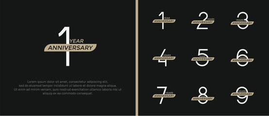 set of anniversary logo white color and brown ribbon on black background for celebration moment