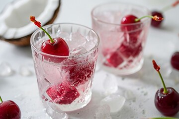 Wall Mural - two glasses with ice and cherries