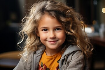 Wall Mural - a girl with curly hair smiling