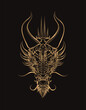 Vector line drawing dragon gold stripes on black background