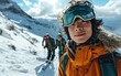 © hakule - skier man with friends with Ski goggles and Ski helmet on the snow mountain