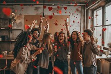 Group Of Young People Celebrating Valentine's Day In The Office At Work