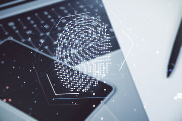 Aufkleber - Abstract creative fingerprint concept on modern laptop background. Multiexposure