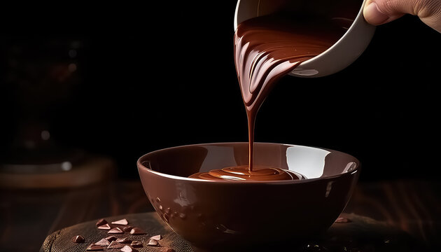 Hot chocolate dripping into a cup