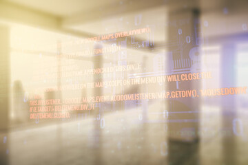 Aufkleber - Abstract virtual coding concept on empty corporate office background. Multiexposure