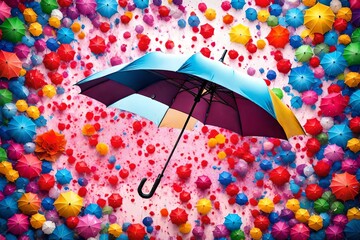 Aufkleber - Colorful umbralla in rain Generated AI