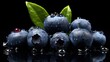 Fresh, ripe blueberries glisten with water droplets on a captivating black background. Generative AI.