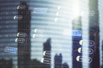 Aufkleber - Abstract virtual coding illustration on modern architecture background, software development concept. Multiexposure