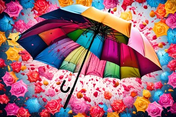 Aufkleber - Colorful umbralla in rain Generated AI