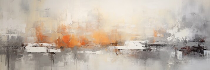 Poster - abstract art, modern painting, gray and orange wall art