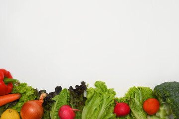  Organic vegetables on white background. Healthy eating, vegetarian food and nutrition concept.