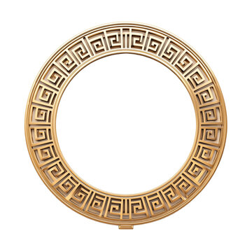 Greek circle frame gold Isolated on transparent, generative AI