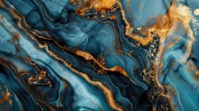 3D Abstract Marble Texture Background. Green, Blue, White,dark Blue Marble With Gold Veins, Digital Waves Marbeling Illustration. Generative Ai.