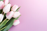 Fototapeta Tulipany - Bouquet of pink and white tulips on a pink background Woman's Day Woman's Day