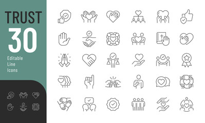 Trust Line Editable Icons set. Vector illustration in modern thin line style of honesty related icons: confidence, trustworthy, friends, truth, faith, sincerity. Isolated on white
