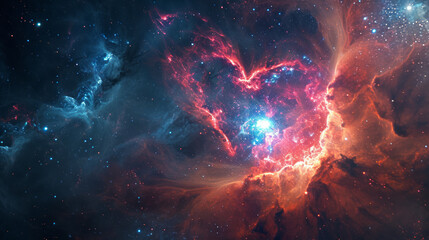 An explosion in a galaxy that creates a huge neon heart shape. Valentine's Day space idea