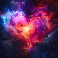 Wall Mural - An explosion in a galaxy that creates a huge neon heart shape. Valentine's Day space idea
