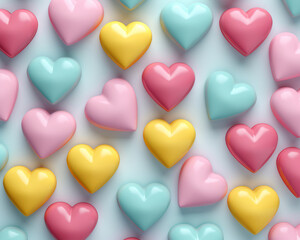 Wall Mural - Many colored heart shapes in different colors on a white background. Valentine's Day background