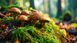 Leben mit der Natur. Nahaufnahme von Pilzen und Waldboden.