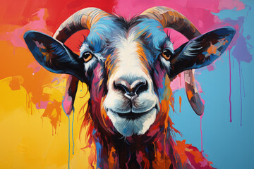 Wall Mural - Bright and Colorful A Fauvism Style of a Goat, Generative Ai