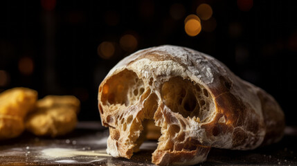 Wall Mural - Bread scull. Fresh crispy bread in the shape of a skull. Deadly spooky food