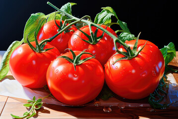 Wall Mural - Bunches of ripe organic farm tomatoes on the table