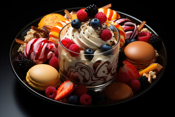 Wall Mural - Assorted sweets on a black plate