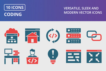 Coding Glyph Two Color Icons Set