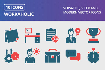 Workaholic Glyph Two Color Icons Set