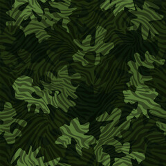 Wall Mural - Green zebra camouflage pattern background seamless vector illustration