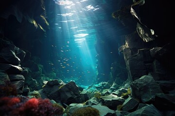 Wall Mural - Underwater Canyon: Capture the marine life in a deep underwater canyon.