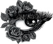 monochromatic woman Eye with rose flower vector illustration on white background