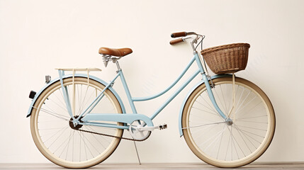 colored Retro vintage city bike against a bright wall 