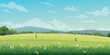 Couple of lover meeting at meadow on the hill have mountain range and blue sky background vector illustration. Journey of sweetheart concept flat design have blank space.