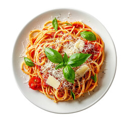 Aufkleber - Spaghetti with tomato sauce, parmesan and mozzarella cheese decorated with basil
