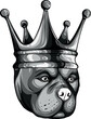 monochromatic illustration of dog pitbull head in the crown