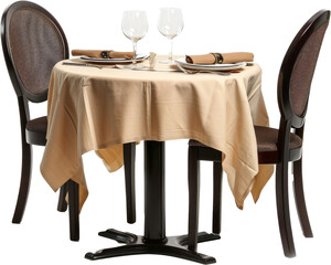 Poster - Round restaurant table with a cloth set for two persons