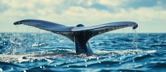 Poster - A blue whale showing its fluke just before it took a deep dive blue whale tale blue whale from Mirissa Sri Lanka blue whale tail fluke display from Mirissa Sri Lanka. with copy space image