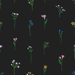 Poster - Seamless floral pattern.Spring and summer flowers, endless background, texture. Botanical natural repeating print for textile, fabric, wrapping, decor and wallpaper design. Flat vector illustration