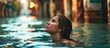 © vxnaghiyev - girl swims through the flooded city Creative photo mix. with copy space image. Place for adding text or design