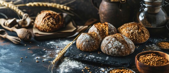 Leinwandbilder - Delicious homemade organic vegetable pie with sesame seeds and whole grain flour Healthy organic homemade baked goods. with copy space image. Place for adding text or design