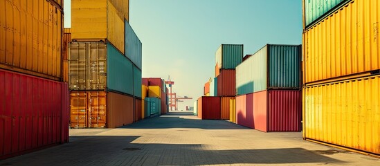 Poster - Container Yard Import and Export Trade View. with copy space image. Place for adding text or design