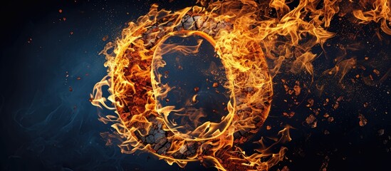 Poster - A photo of a burning capital letter Q on a black background is made of hot coals. with copy space image. Place for adding text or design
