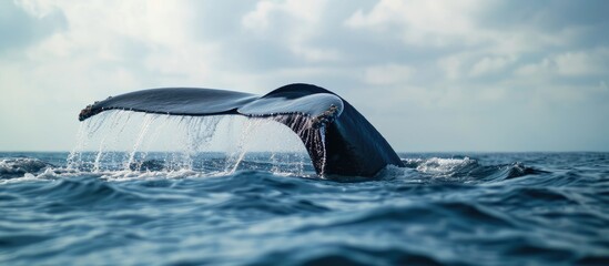 Aufkleber - A blue whale showing its fluke just before it took a deep dive blue whale tale blue whale from Mirissa Sri Lanka blue whale tail fluke display from Mirissa Sri Lanka. with copy space image