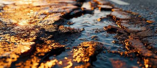 Wall Mural - Background or texture of an oil spill on asphalt road. with copy space image. Place for adding text or design