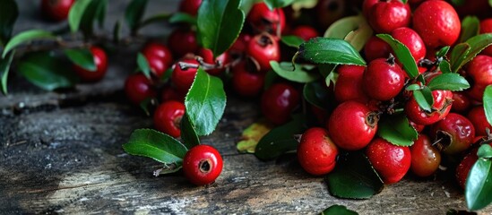 Poster - Chilean guava or strawberry myrtle berries in Chilean Patagonia. with copy space image. Place for adding text or design