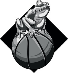 Canvas Print - monochromatic Frog mascotte on a basket ball vector illustration