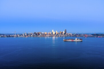 Wall Mural - The Seattle waterfront skyline at sunset in December