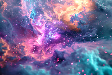 Wall Mural - Galactic Dust and Star Clusters in Space. Horizontal illustration