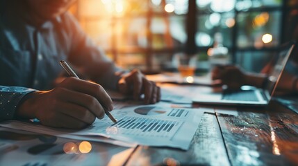 Poster - business advisor meeting to analyze and discuss the situation on the financial report in the meeting room. Investment Consultant,Financial Consultant